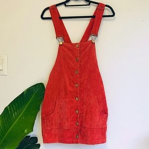 Rust Red Corduroy Pocket Overall Dress